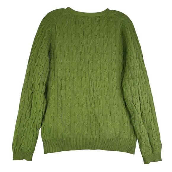 Talbots Cardigan Sweater Size Large L Green Cable Knit Cashmere Pockets - Picture 3 of 9